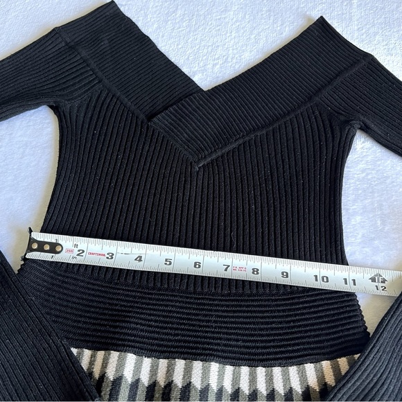 Candie’s Black Knit Midi Dress Fit & Flare Long Sleeve V Neck - Picture 3 of 10